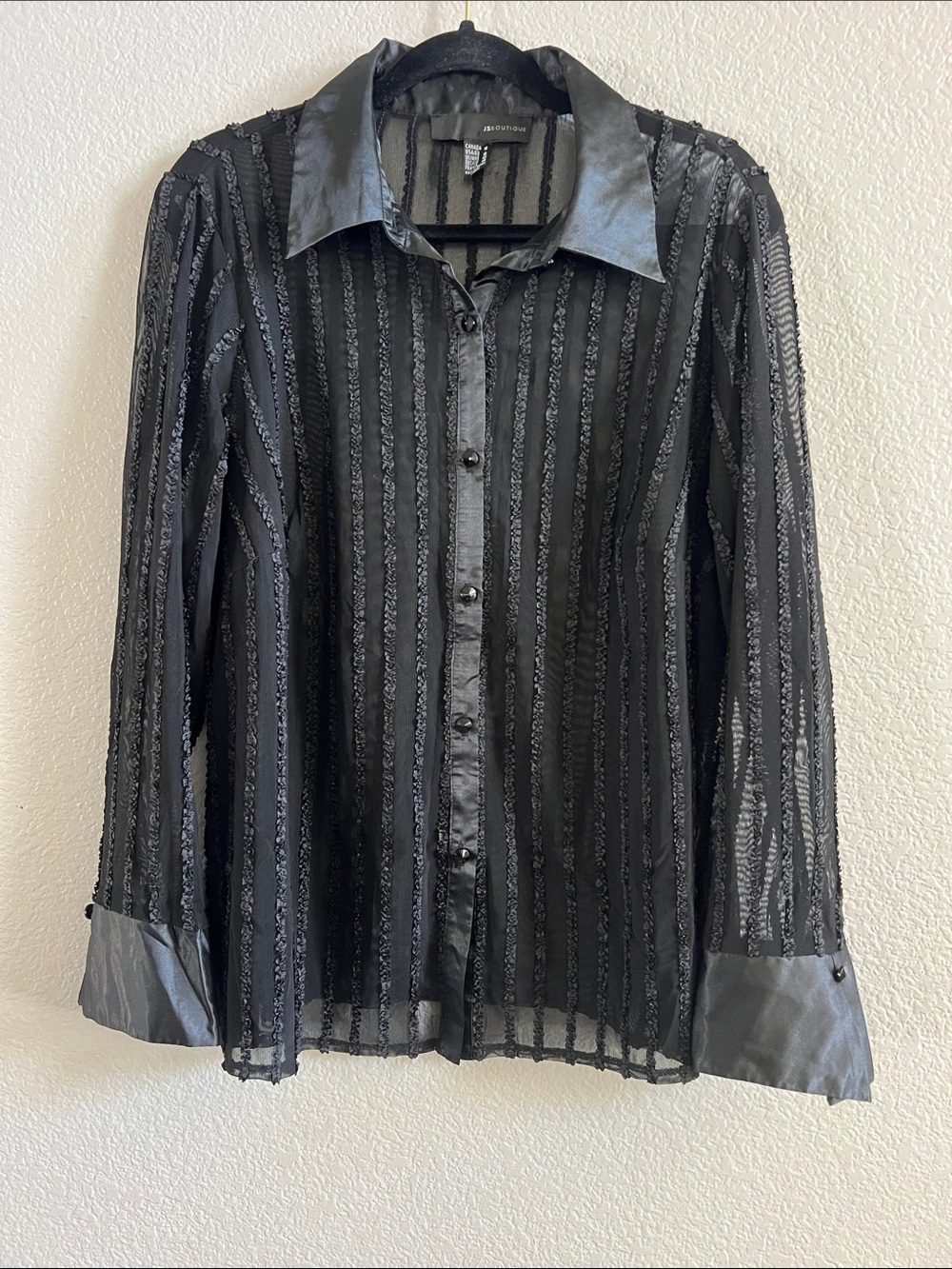 JS Boutique Black Long Sleeve Translucent Blouse Size 16